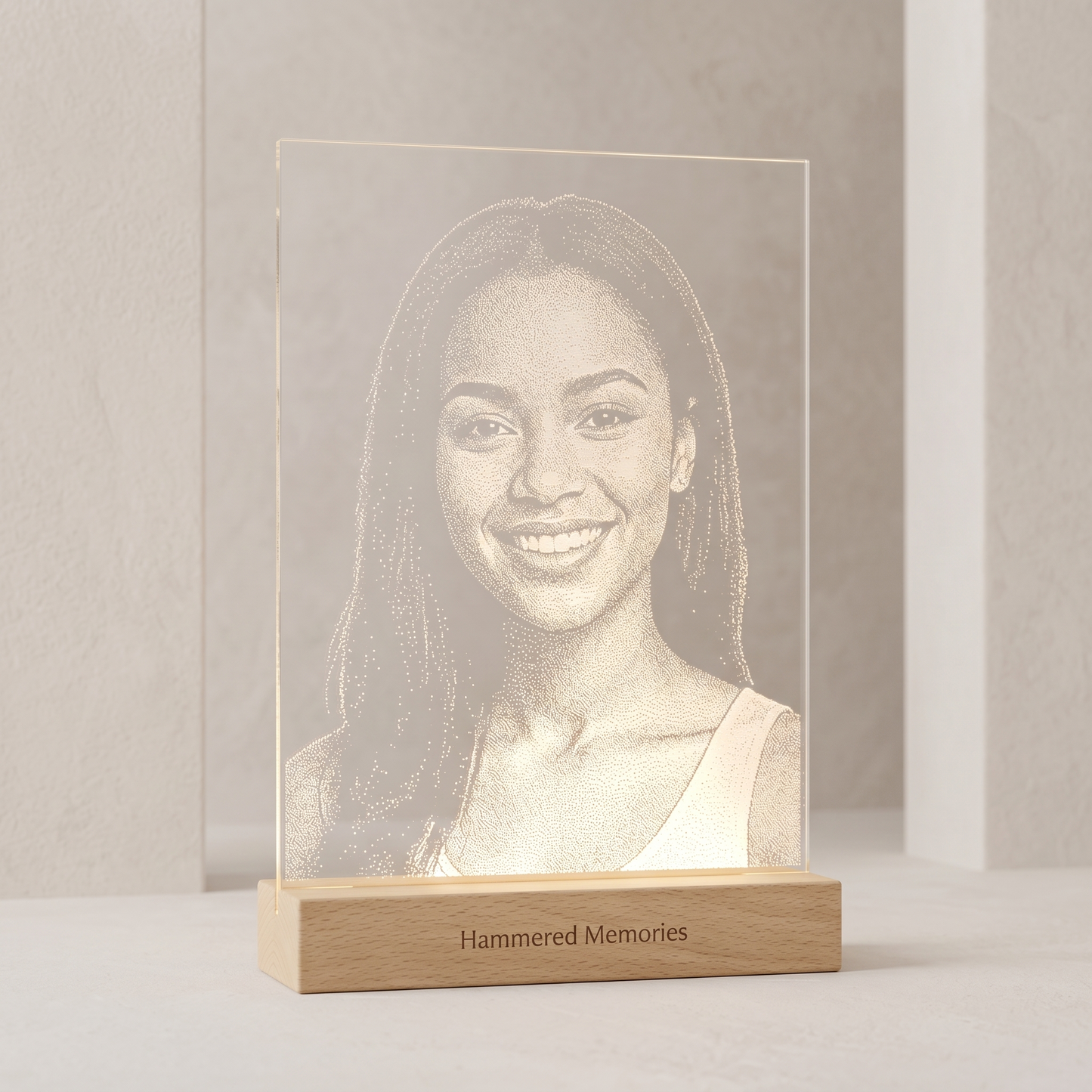Custom Hand-Hammered Glass Portrait - Personalized Stipple Art Memory Gift