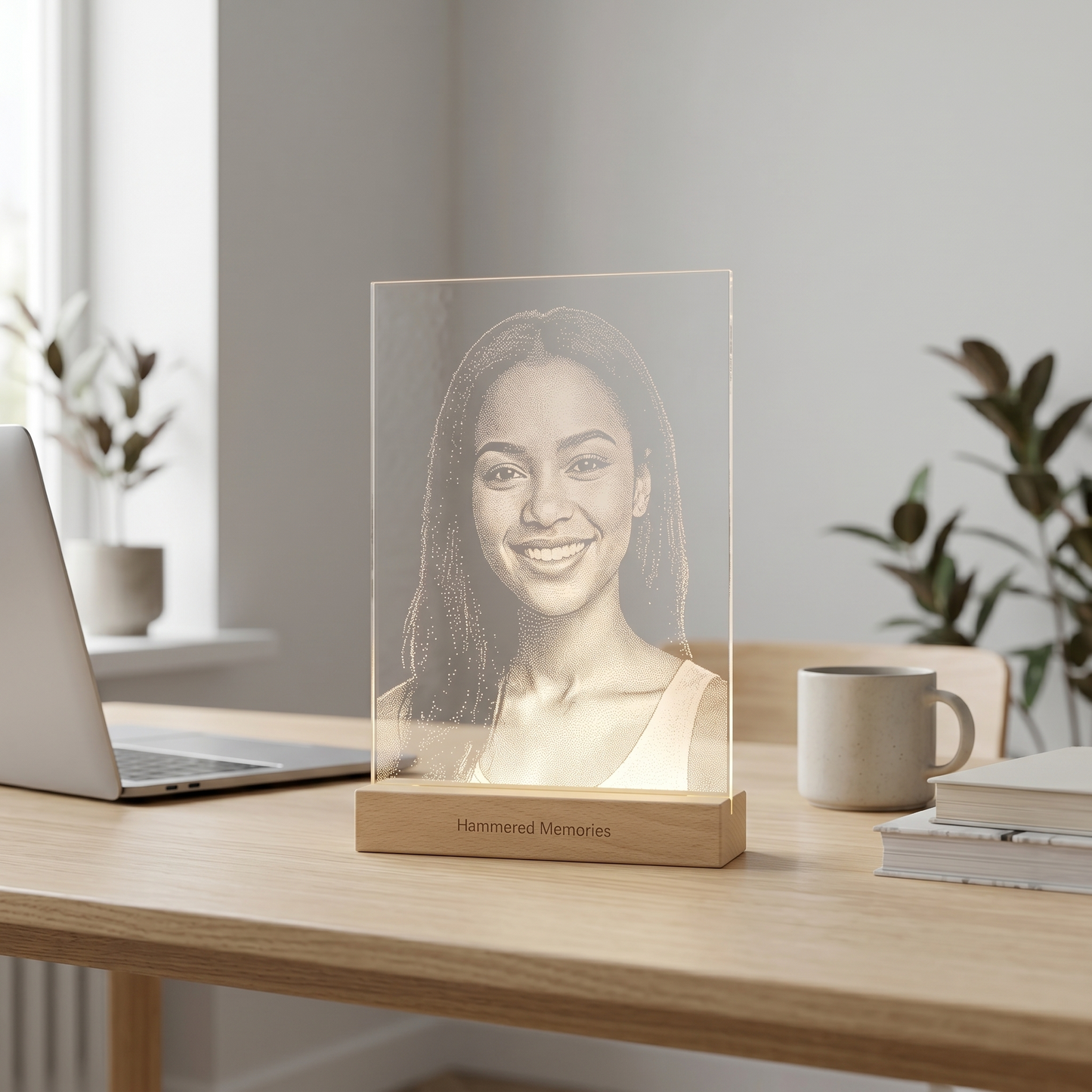 Custom Hand-Hammered Glass Portrait - Personalized Stipple Art Memory Gift