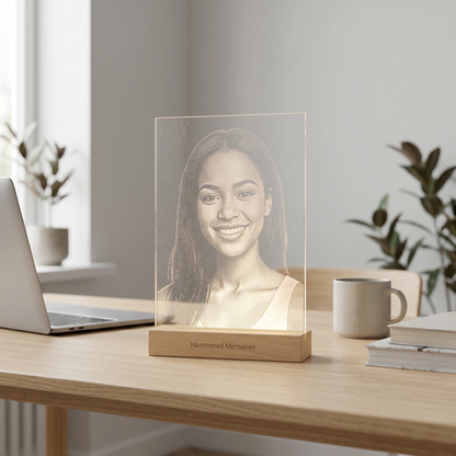 Custom Hand-Hammered Glass Portrait - Personalized Stipple Art Memory Gift
