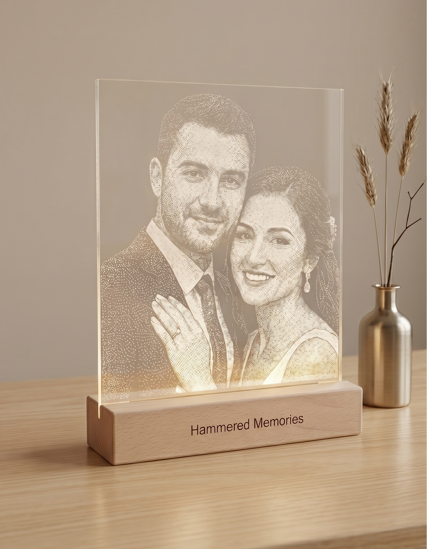 Custom Hand-Hammered Glass Portrait - Personalized Stipple Art Memory Gift