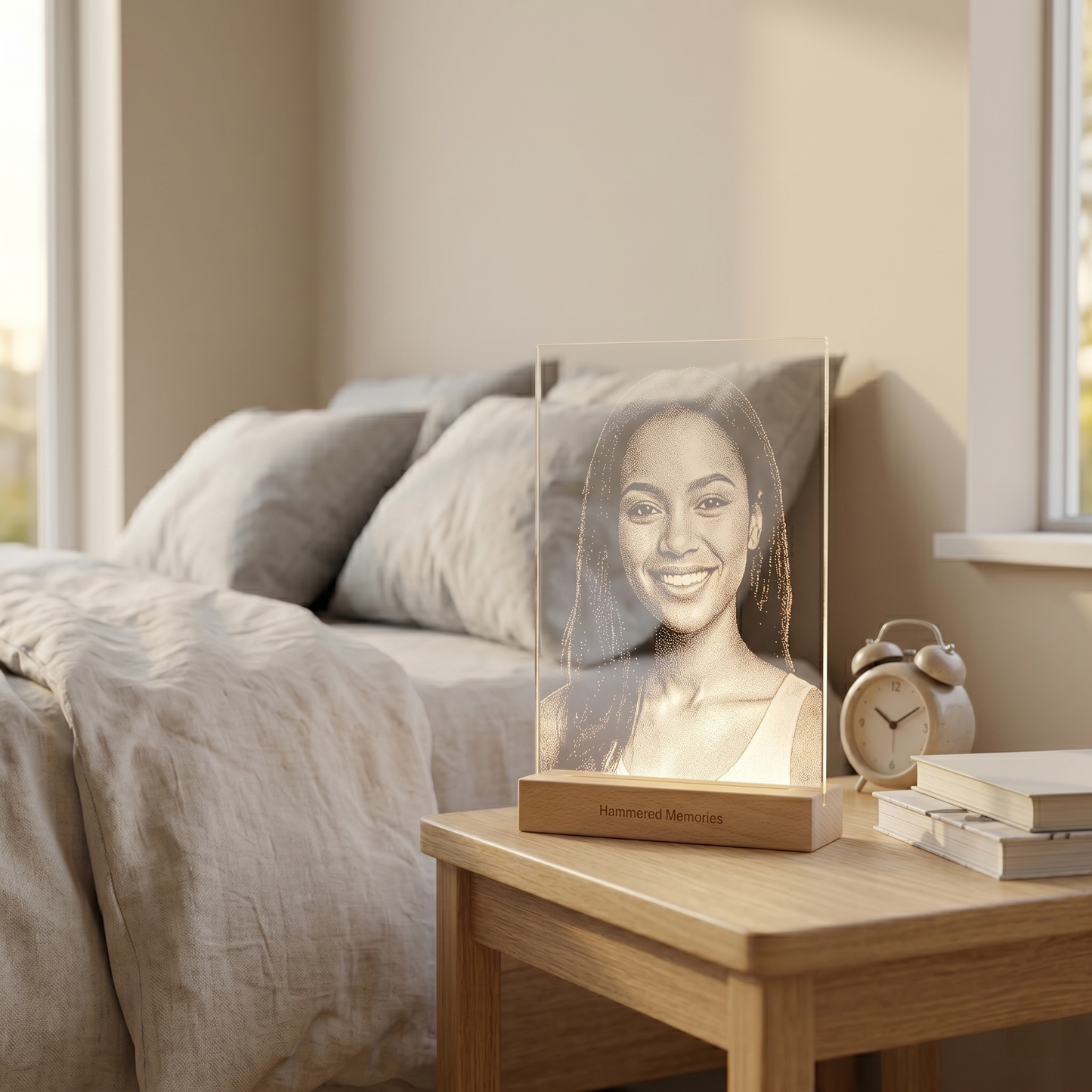 Custom Hand-Hammered Glass Portrait - Personalized Stipple Art Memory Gift