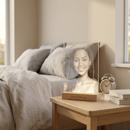 Custom Hand-Hammered Glass Portrait - Personalized Stipple Art Memory Gift